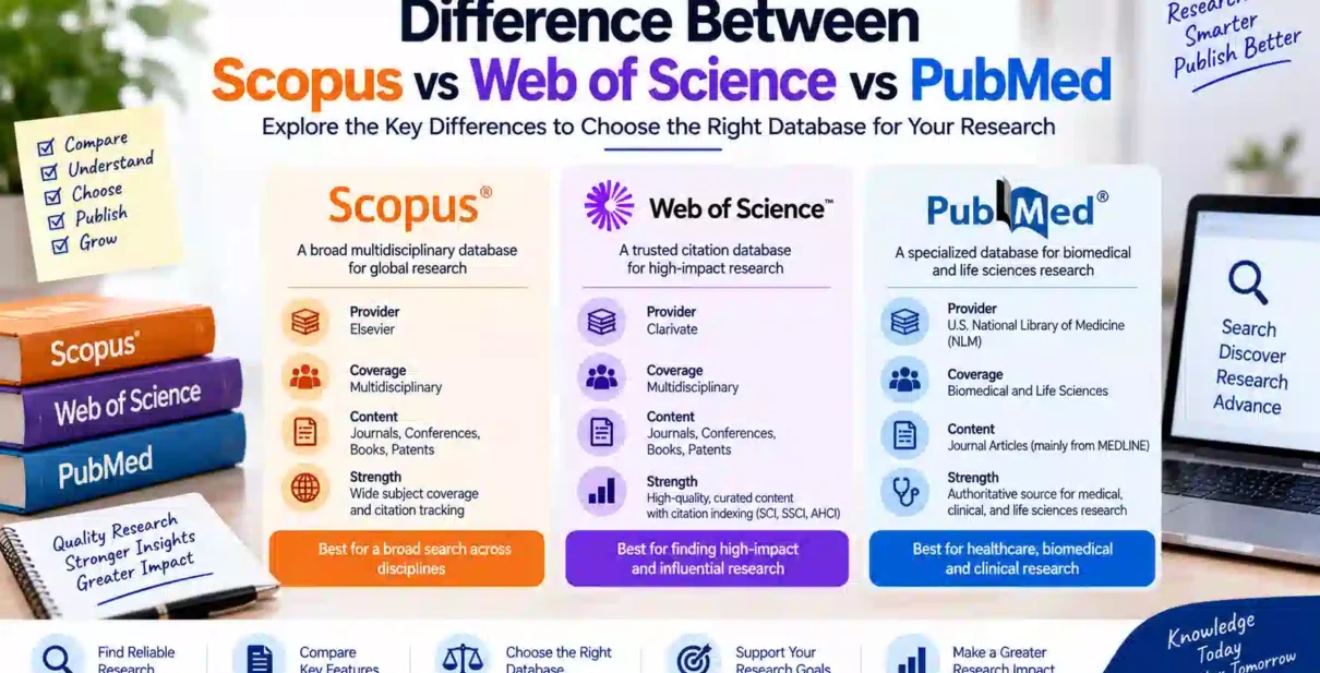 Difference Between Scopus vs Web of Science vs PubMed: